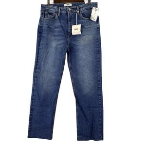 JBD JUST BLACK DENIM Dark Wash High Rise Straight Raw Hem Jeans Sz 31 DP524